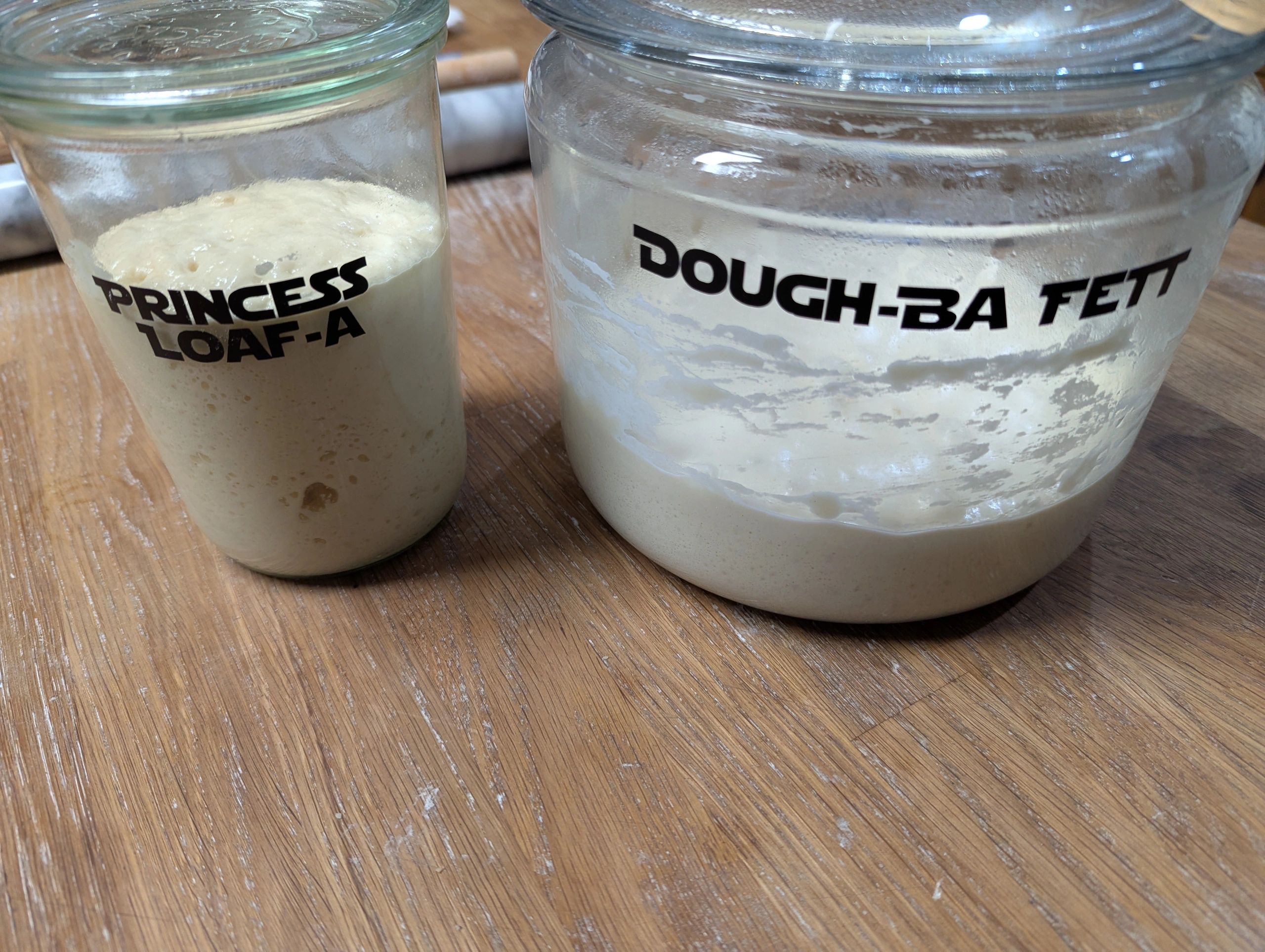 Sourdough starters: Princess Loaf-A and Dough-Ba Fett